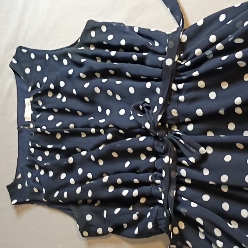 dressbarn Flapper Style Waist Navy Polka Dot Midi Dress - Picture 5 of 12